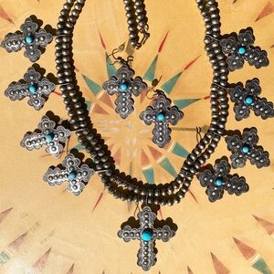 Fantastic Robert Johnson Crosses/ Bench Beads Necklace and Earring Set!